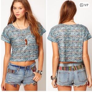 Free People cropped Rainbow Wave Boxy in cloud Patterned short sleeve Top